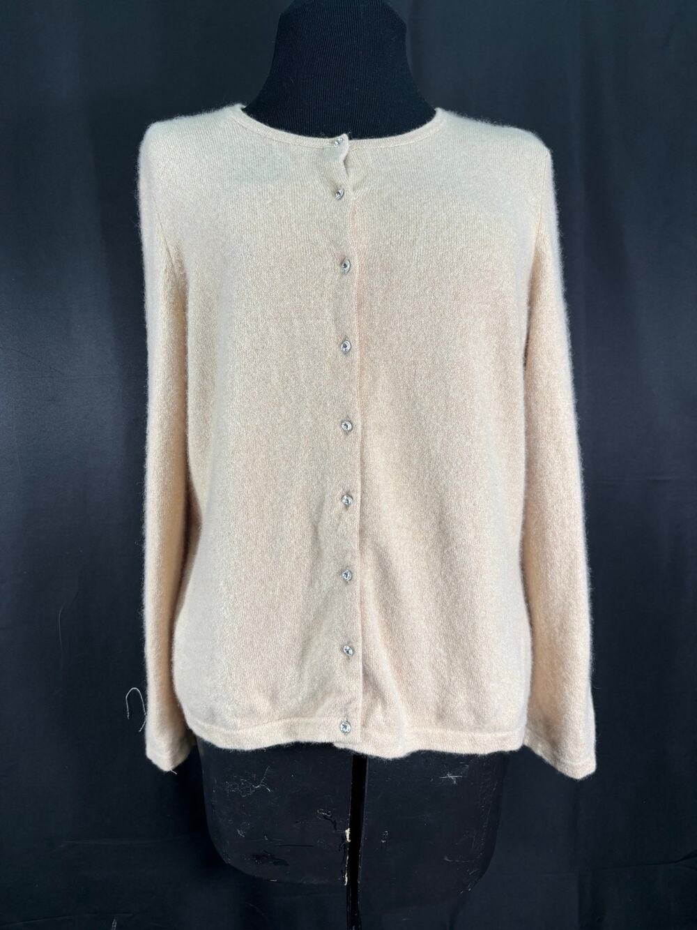 Cashmere Lord & Taylor Tan Cardigan Sweater Rhinestone Button Up XL